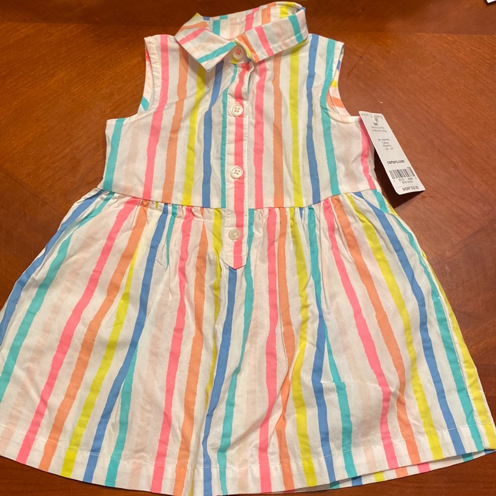 Rainbow striped collared dress.